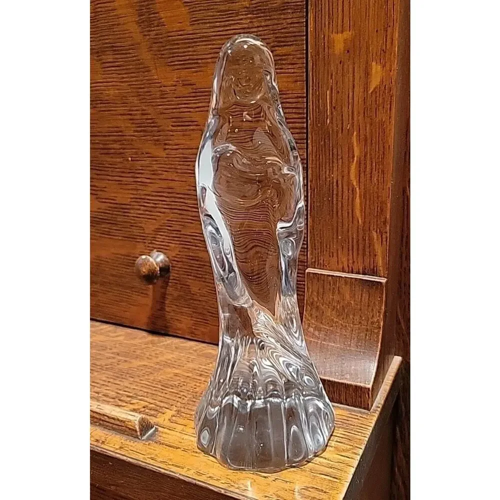 80s Crystal Madonna Virgin Mary and Baby Jesus Clear Glass 5.25